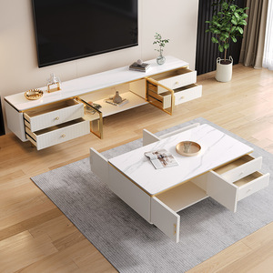 Meuble TV moderne de luxe en dalle de <span class=keywords><strong>roche</strong></span>, <span class=keywords><strong>extensible</strong></span> en bois et marbre, pour meubles de salon et de maison - Product Image 4