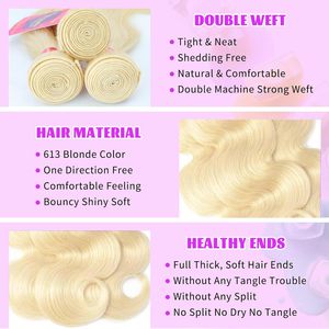 Paquetes de Cabello Humano Brasileño al por Mayor, Extensiones de Cabello Virgen Liso 613, Paquetes de Cabello Rubio Virgen Natural - Product Image 3