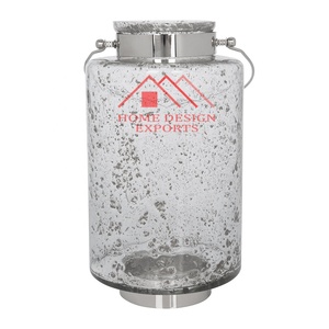 Decorations High Quality Glass Crackle Candle Holder Stainless Steel Luxury Glass Crackle Candle <b>Lantern</b> for <b>Indoor</b> and Outdoor - Product Image 2