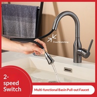 Nouvelle conception de tête de pulvérisation flexible pour eau chaude et froide avec rotation à 360° °   Robinet de lavabo de salle de bain en acier inoxydable rétractable à bec pivotant