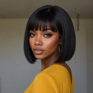 Perruque synthétique noire <span class=keywords><strong>courte</strong></span> et droite, <span class=keywords><strong>coupe</strong></span> bob, <span class=keywords><strong>avec</strong></span> frange droite, en fibre haute température, fabriquée à la machine, pour <span class=keywords><strong>femme</strong></span>, pour le marché international - Product Image 3