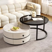 Ensemble de table basse en verre rond moderne de luxe de haute qualité avec rangement pour salon, meubles de maison