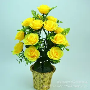 Valiruso-flores decorativas artificiales, rosas artificiales con hojas de 18 cabezas, ramo de rosas rojas de seda, venta al por mayor