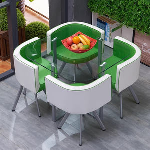 Kính bàn ăn và Ghế bộ 4 cho nhà bếp nhỏ dinette 5 mảnh đương đại Tempered kính vuông bàn và 4 ghế - Product Image 5