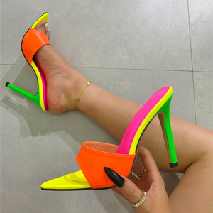 New Fashion Mixed Color Women Slippers Sexy Pointed <b>Toe</b> Mules High Heels Sandals Slides Party <b>Shoes</b> Woman Pumps 2023 - Product Image 1