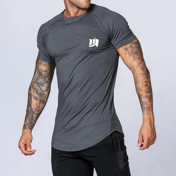 Mode Gym Effen Grijze Strakke T-Shirts Man Custom Print Logo T-Shirts