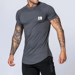 Fashion gym plain gray tight t-shirts man custom printing logo t-shirts