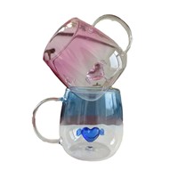 Tasse en verre borosilicate transparent de 400 ml, usage domestique, simple paroi, en forme de cœur, résistante aux hautes températures, avec poignée, compatible lave-vaisselle