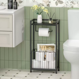 Porte-rouleau de papier toilette moderne en fer noir avec désodorisant et étagère de rangement pour hôtel et maison - Product Image 1