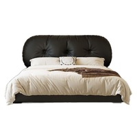 Lit rembourré style French Toast, noir, en cuir Panna de luxe, avec rangement, cadre de lit moderne, lit double pour petit espace, appartement