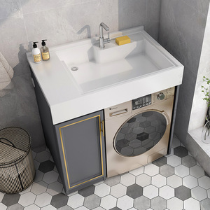 Front Load Washer Cabinet With Integrated Sink Grey Stainless Steel Automatic Electronic Control Energy Saving Bathroom Vanity - Product Image 2