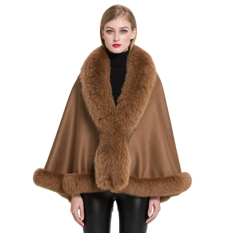 New Design Winter Warm Capes Fur Shawls Women Real Cashmere Fox Fur Ponchos