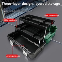 Boîte à outils en PP, valise en plastique à trois couches verte et noire, accessoires pour machines, emballage en plastique