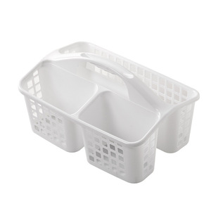 Portable Sorting <b>Storage</b> <b>Basket</b> With Holes <b>Rectangle</b> White Thickened Bathroom Hand Held Organizer Compartmentalized Stackable - Product Image 3