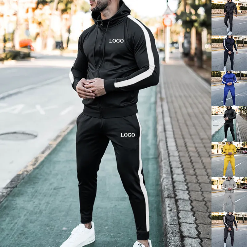 China Vervaardigt Groothandel Mannen Jogger Sweatpak Jasje En Broek Sets Custom Prints Man Casual Sport Blank 2 Stuk Trainingspak