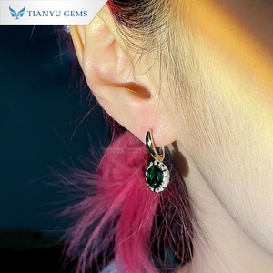 เครื่องประดับ Tianyu สีทอง14K ต่างหูระย้าหรูหราแบบคลาสสิกสำหรับผู้หญิงพร้อมจี้เพชรสีเขียวทรงไข่สีเขียวมรกต - Product Image 3