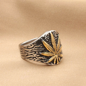 <b>Stainless</b> <b>Steel</b> Leaf <b>Ring</b> Gold Men's Casual Jewelry Ethnic Retro Trend Plant Pattern Geometric Guangzhou - Product Image 6
