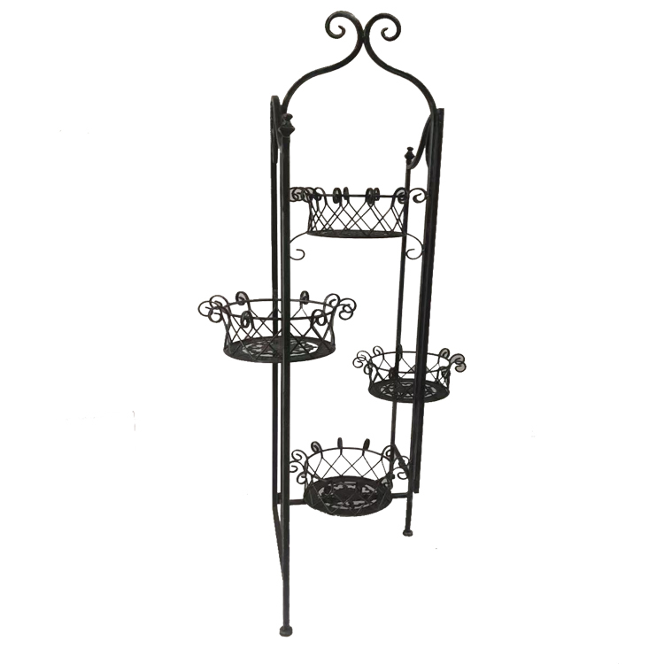 Elegant Foldable Metal Garden Plant Stand with 4 Round Holder Screen Shaped Flower Pot Rack for Balcony Decoration