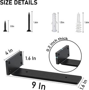 Supporto <span class=keywords><strong>a</strong></span> Parete <span class=keywords><strong>a</strong></span> Forma di L Nero da 9 Pollici, Spessore 0,2 Pollici, Mensole Fluttuanti in Acciaio Nascoste, Staffe Invisibili per Mensole - Product Image 6