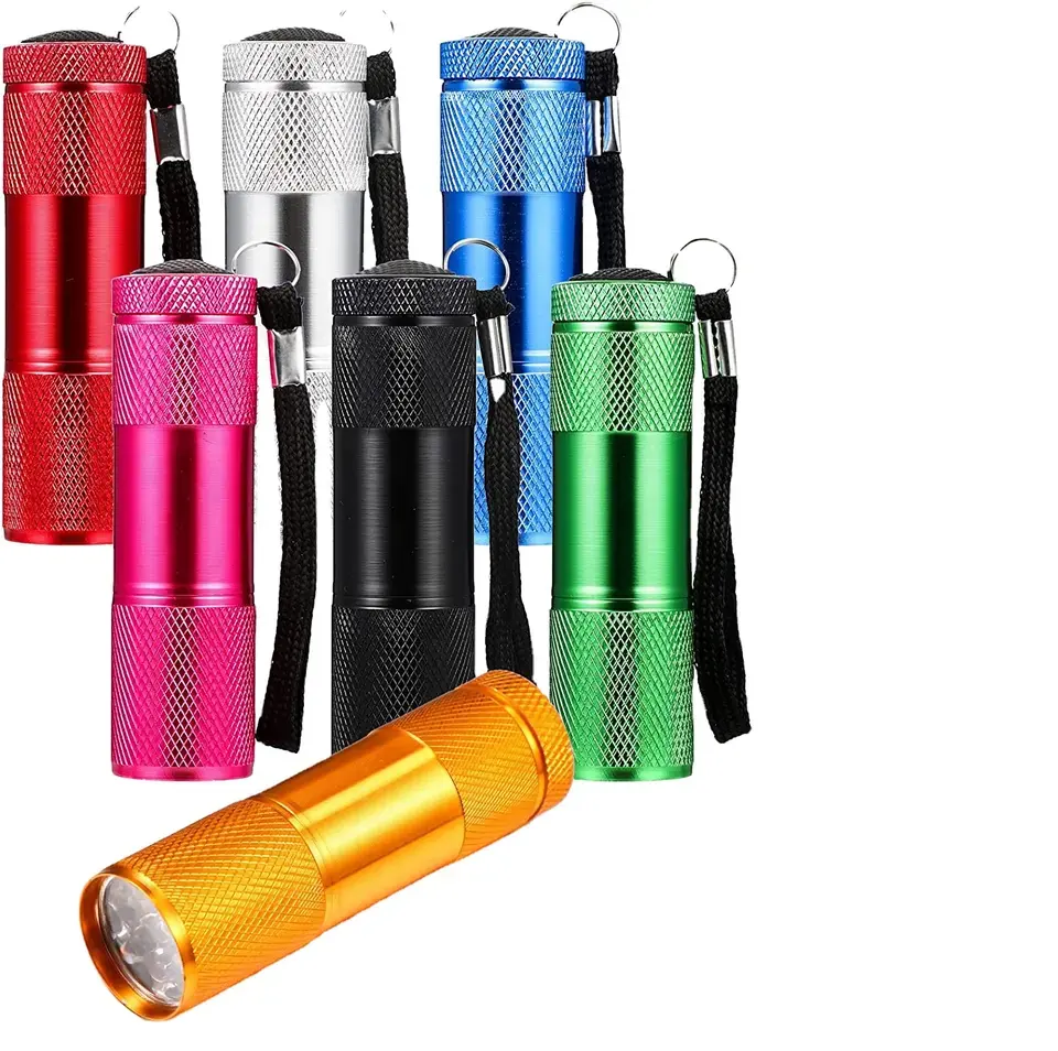 Promotion Gift Logo Printing 9LED Mini Flashlight Emergency Torch 3xAAA Portable Lamp Keychain Light