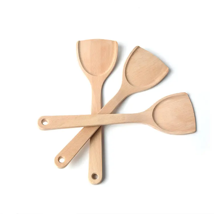 Spatula kayu untuk memasak, peralatan dapur Set peralatan memasak Spatula kayu