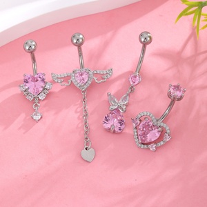 Nhẫn rốn, khuyên rốn bằng thép không gỉ mạ vàng kiểu dáng thời trang hình trái tim màu hồng đính zircon, bán buôn trang sức Gaby 100 Design. - Product Image 3