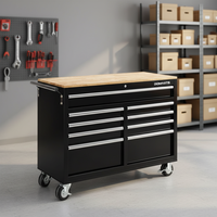 Armoire à outils professionnelle en acier avec porte, plan de travail en chêne avec roulettes, chariot de rangement pour outils pour mécaniciens OBM, fourni par l'usine
