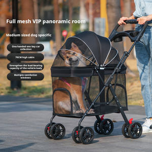 Kingtale Pet Suppliers Aksesoris Anjing Kereta Dorong Hewan Peliharaan Lipat 4 Roda Berbahan Kaca Model Fashion dengan Ritsleting untuk Anjing Kucing Anak Anjing Ukuran Kecil Sedang - Product Image 2