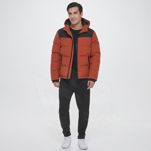 Latest Style Men's <b>Canvas</b> Lightweight Waterproof Breathable Quick Dry Puffer Jacket Front Custom Packing Stand Collar for Winter - Product Image 1