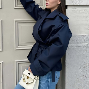 Abrigo Corto Minimalista <span class=keywords><strong>para</strong></span> Mujer al por Mayor, con Solapa Entallada, Manga Larga, Cintura Ajustada y Cuello Vuelto - Chaquetas de Mujer - Product Image 3