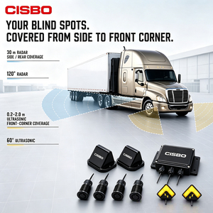 Système de détection d'angle mort à double couche combinant 2 radars millimétriques 77 GHz et 4 capteurs ultrasoniques pour camions et bus - Product Image 1
