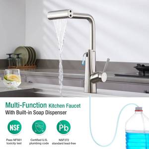 4 Water Function Modes Single Handle Single Hole Pull Out 2 in 1 Kitchen Faucet Mixer Tap with Combined Soap Dispenser - Product Image 4