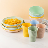 Ensemble de vaisselle coloré de 16 pièces, gobelets, assiettes, bols en plastique réutilisables, matériau PP, vaisselle durable