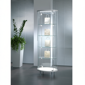Vitrina Ovalada de Vidrio Templado 64x44x190cm Blanco Brillante con Puerta con Cierre y Bisagras, Iluminación LED y Estantes Ajustables - Product Image 3