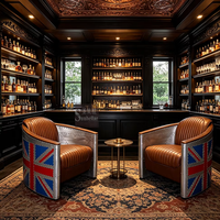 Fauteuil baril vintage industriel style aviateur avec motif Union Jack britannique, fauteuil d'appoint en cuir véritable pour bar, maison, salon