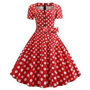 Produttore all'ingrosso di <span class=keywords><strong>abbigliamento</strong></span> personalizzato <span class=keywords><strong>donna</strong></span> moda nuovo stile una linea a pois classici Vintage retrò abiti - Product Image 1