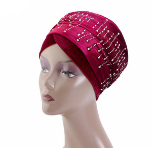 Top moda invierno terciopelo <span class=keywords><strong>mujer</strong></span> señora adultos <span class=keywords><strong>africano</strong></span> musulmán turbante sombreros - Product Image 3