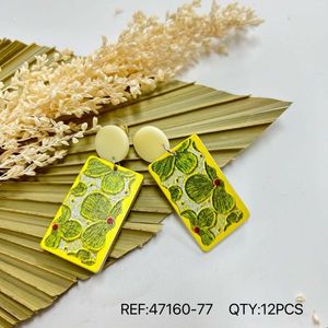 Pendientes rectangulares de acrílico con diseño de cactus, color amarillo y verde, joyería de moda bohemia, patrón de plantas para mujer - Product Image 4