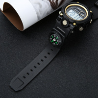 Montre de sport numérique étanche pour homme avec boussole lumineuse, alarme LED, montre-bracelet tendance pour l'extérieur avec bracelet en plastique et affichage à aiguilles