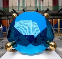 Sculpture en diamant en acier inoxydable brillant bleu en forme de diamant d'art moderne pour la décoration de jardin