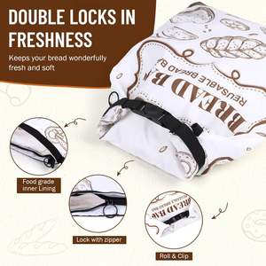 <span class=keywords><strong>Sac</strong></span> de stockage <span class=keywords><strong>réutilisable</strong></span> de levain de LOGO personnalisé avec la fermeture éclair grand récipient de congélateur pour garder le <span class=keywords><strong>pain</strong></span> frais - Product Image 2