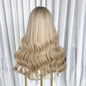 Perruques en cheveux humains avec dentelle frontale, couleur blonde cendrée, mèches, 100% cheveux vierges alignés sur la cuticule, sans colle, vague naturelle, perruque en cheveux humains pour femmes - Product Image 4