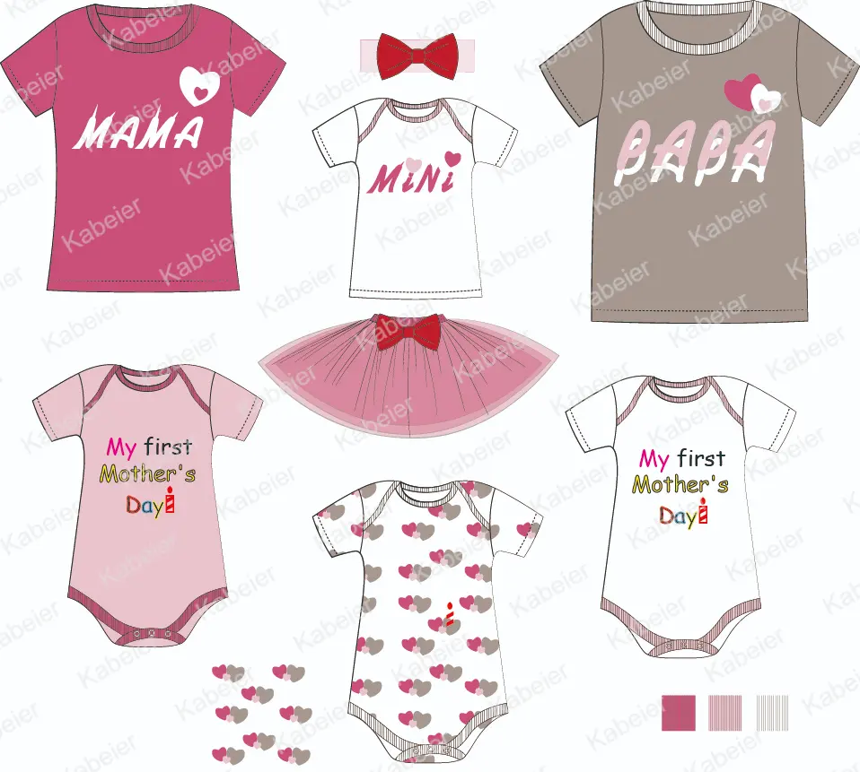 Kabeier Groothandel Custom Design Zomer Meisjes Kleding Sets Rompers T Shirt Roze Love Familie Bijpassende Kleding