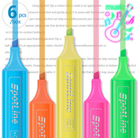 Spidol Warna-warni 6 Warna Laris Manis, Ujung Tebal, Fluorescent, Untuk Kantor, Label, dan Highlighter