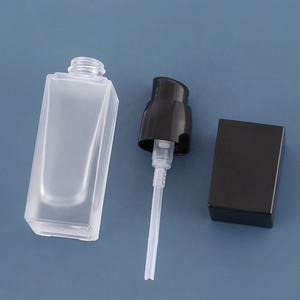 Luxury 15ml 20ml <b>30ml</b> 40ml Square Clear Cosmetic Glass <b>Bottle</b> Frosted Lotion Foundation Pump Sprayer with Black Cap Wholesale - Product Image 3