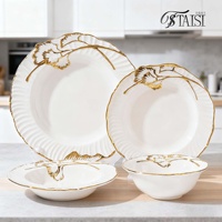 Service de table rond 4 pièces en céramique électroplaquée motif Ginkgo, assiettes profondes pour poisson, soupe et steak, luxe léger pour la maison