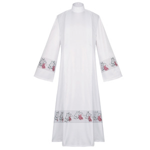 Túnica Tradicional Católica para Sacerdotes, Blanca con Estampado <span class=keywords><strong>de</strong></span> Vid, Cuello Alto, Vestimenta Religiosa para Misa - Product Image 2