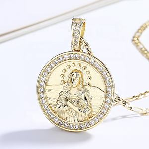Nom personnalisé <span class=keywords><strong>Haute</strong></span> Couture blanc pièce de monnaie catholicisme tête de jésus Fine Moissanite collier pendentif - Product Image 1