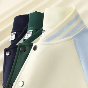 Giacca da Baseball <span class=keywords><strong>oversize</strong></span> da uomo 320g in tinta unita nera e bianca <span class=keywords><strong>cappotto</strong></span> invernale caldo e largo con Logo anteriore - Product Image 6