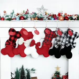 Рождественские чулки персонализированные рождественские украшения на заказ, подарок для домашних животных, чулок в клетку для собак